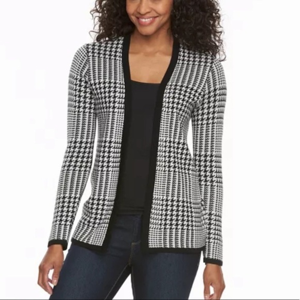 Croft & Borrow Houndstooth Open-Front Cardigan Size XXL